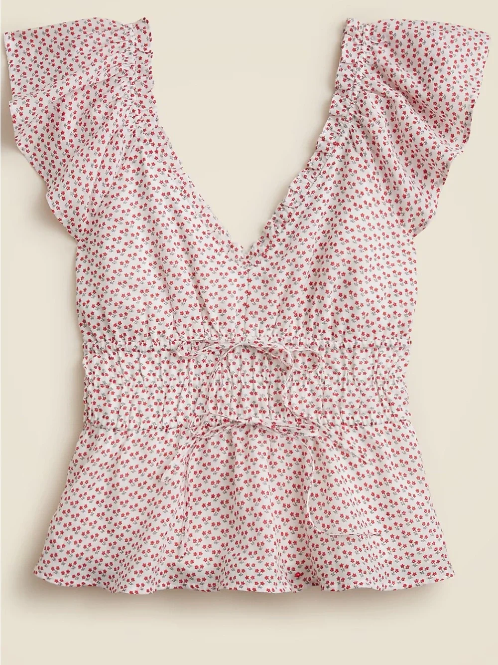J.Crew Palermo Top V-Neck Flutter Sleeve Red Floral Print